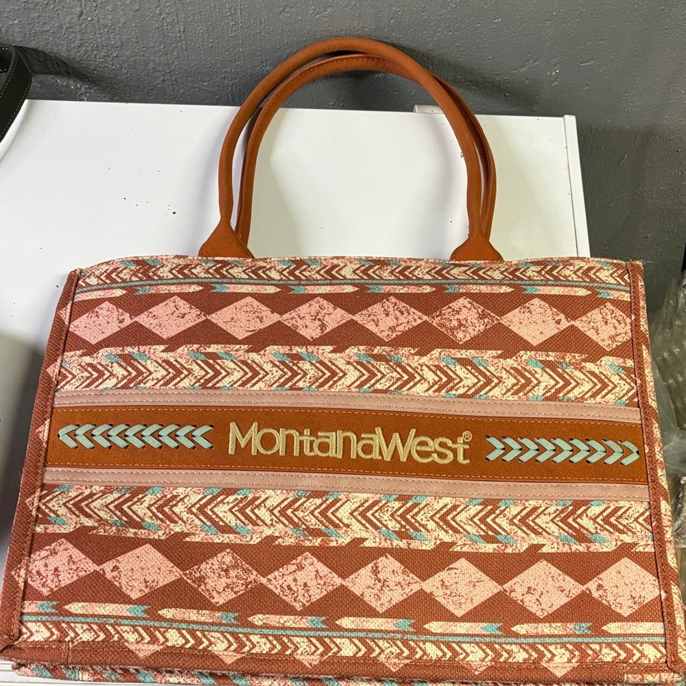Montana West Geometric Tan and Blue Tote